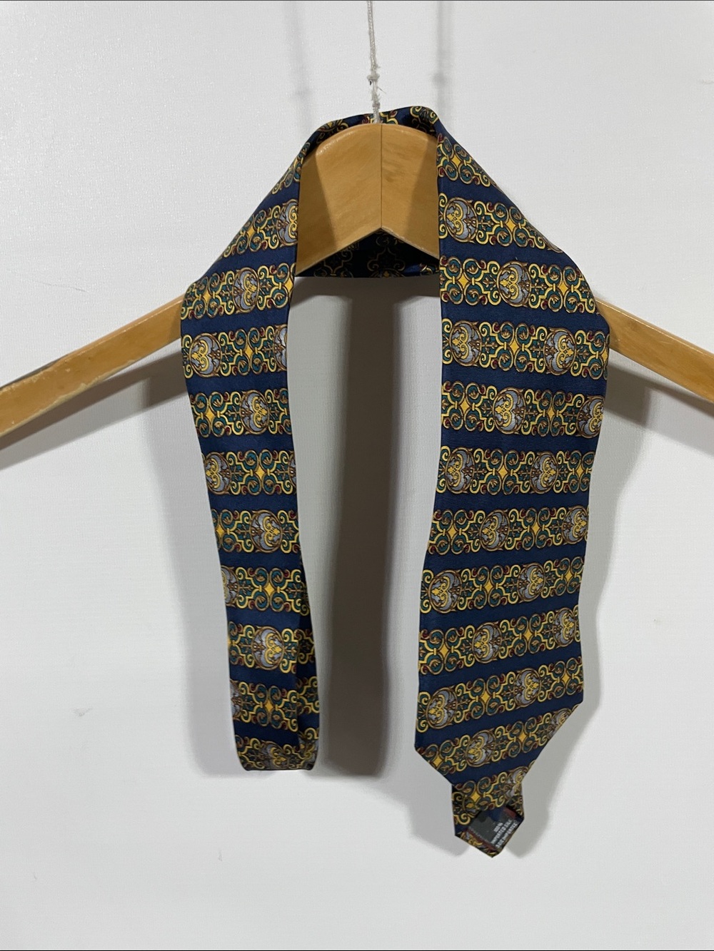 Dior Navy Silk Tie with Gold & Green Medallion Stripe